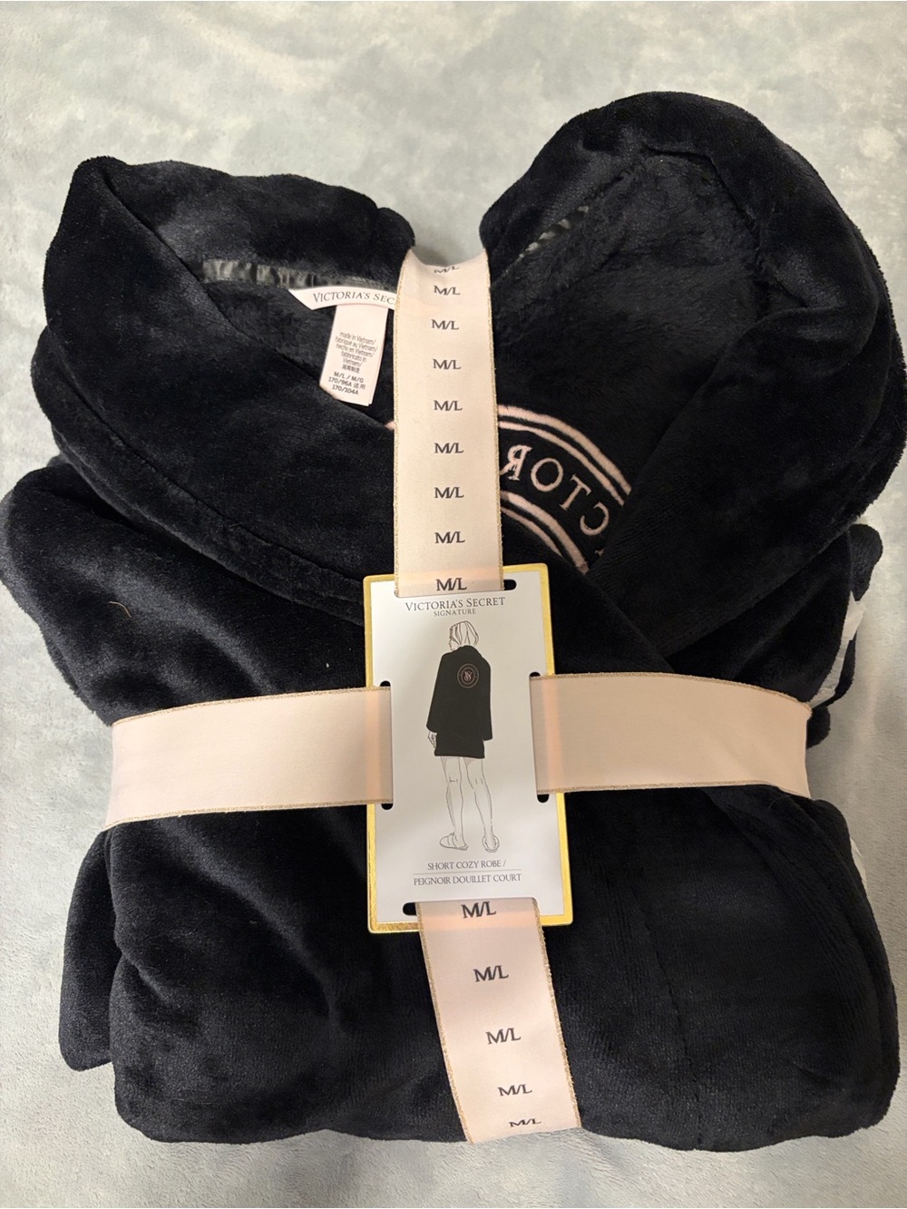 Victoria's Secret Black Robe with Light Pink VS on the Back